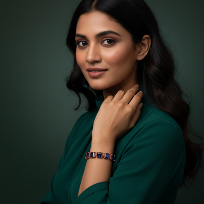 Gold Chain Bracelet with Deep Blue Square Sapphires