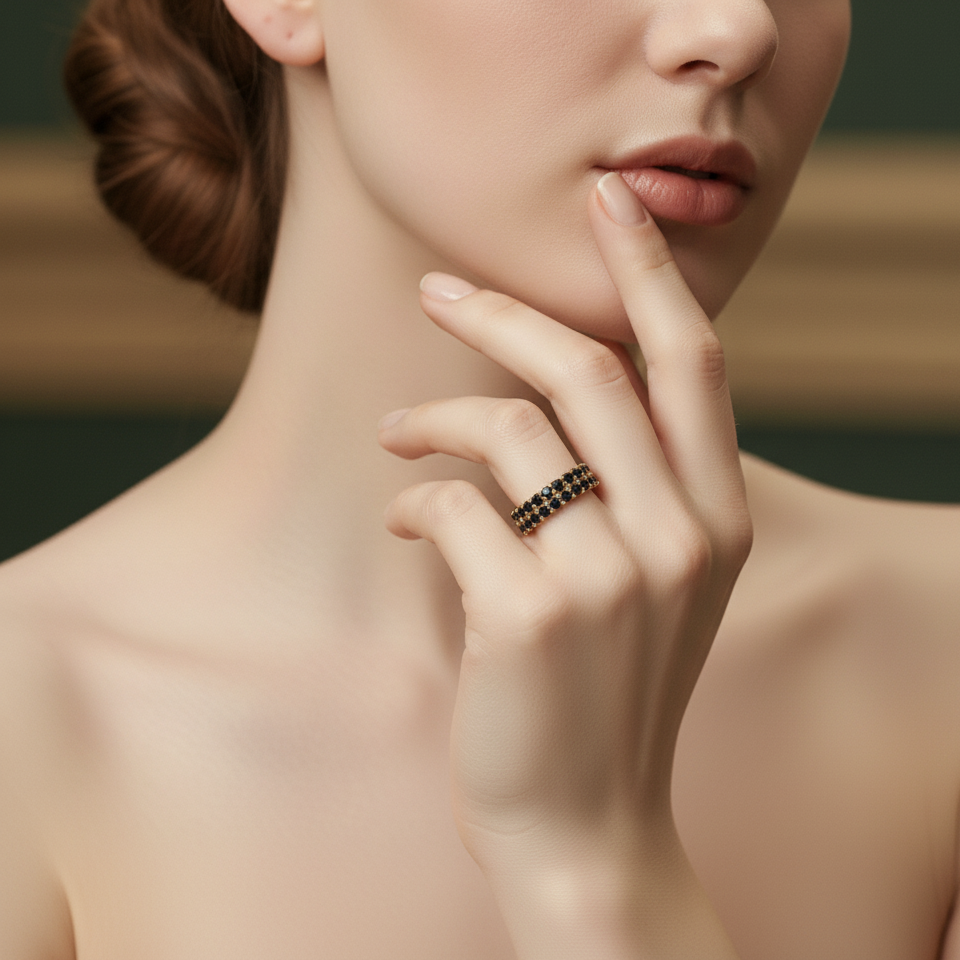 Gold Eternity Ring with Round Deep Blue Sapphires