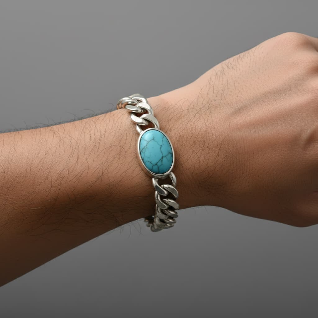 Silver Bracelet with Turquoise Oval Stone