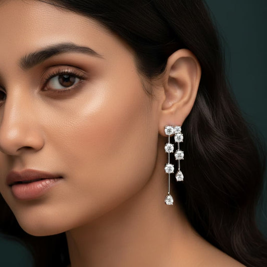 White Gold Cascade Chandelier Earrings