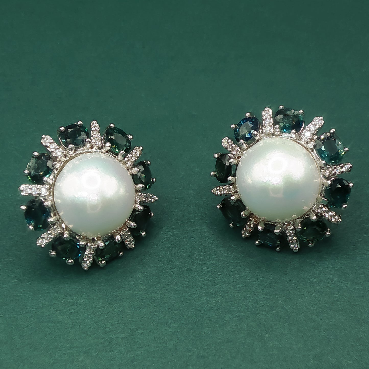 White Gold Charm Necklace with Cushion-Cut Blue Topaz Studs