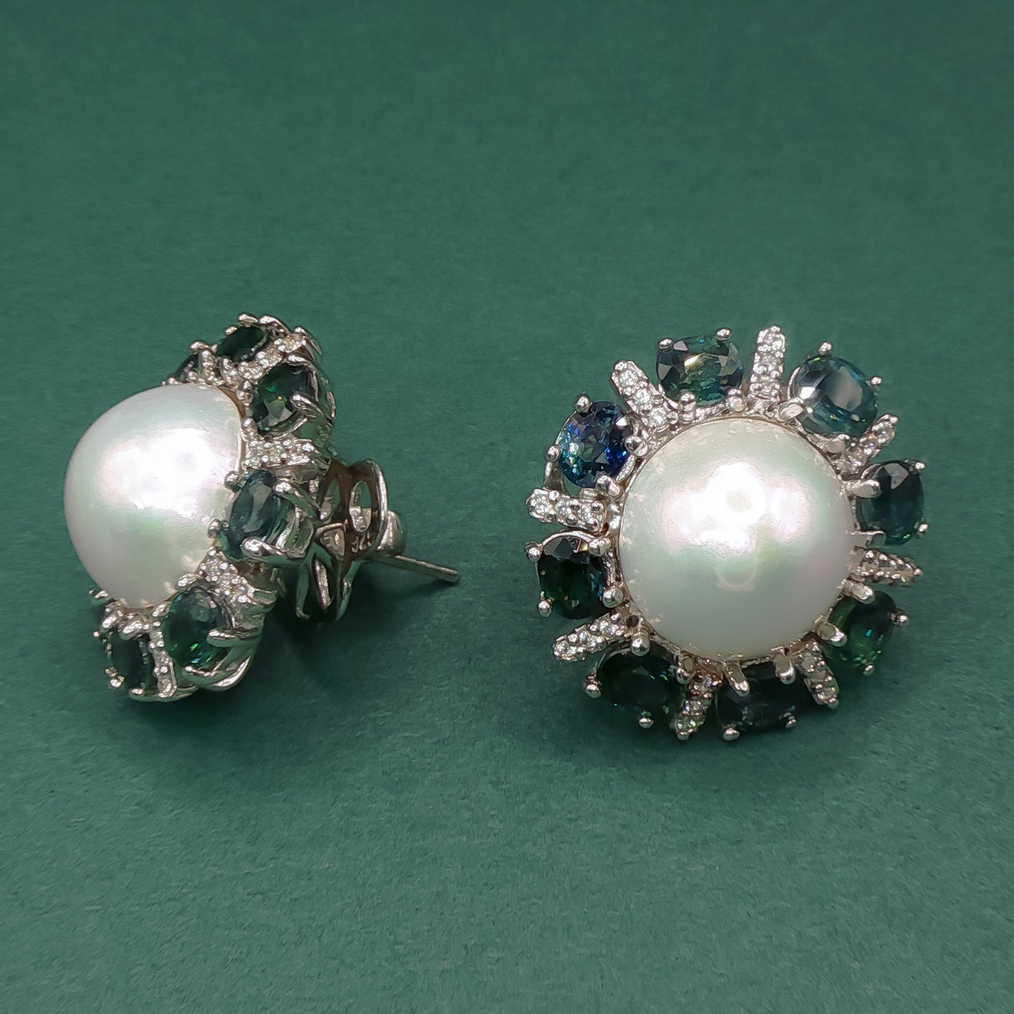 White Gold Charm Necklace with Cushion-Cut Blue Topaz Studs