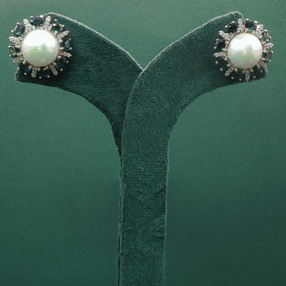 White Gold Charm Necklace with Cushion-Cut Blue Topaz Studs