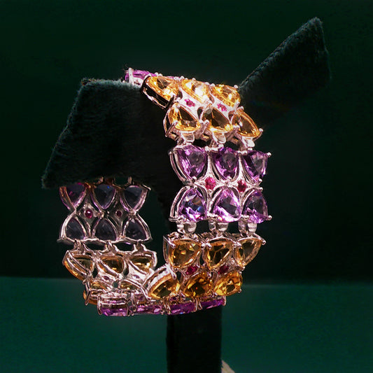 Sterling Silver Bangle with Pear-Shaped Amethysts