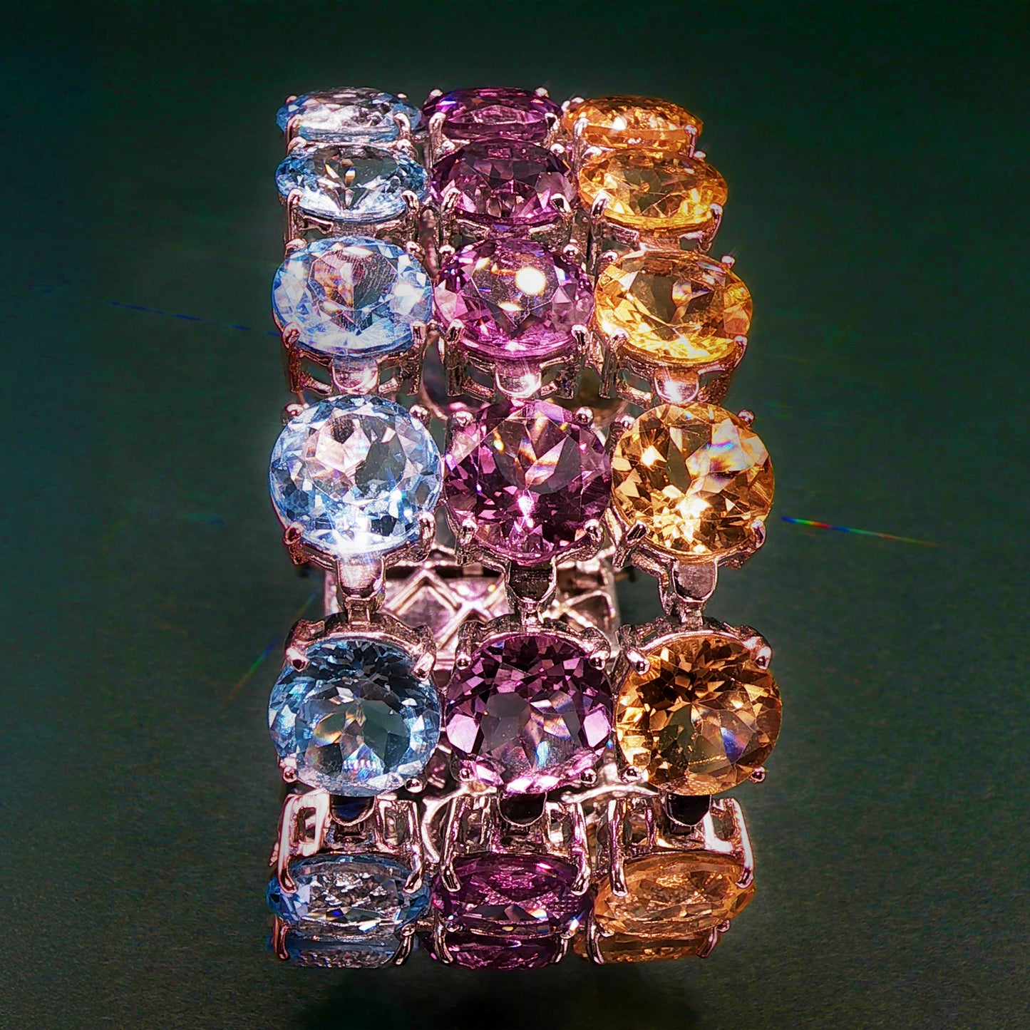 Gold Chain Bracelet with Cabochon Amethysts