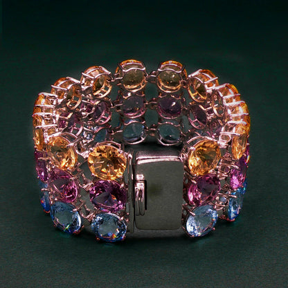 Gold Chain Bracelet with Cabochon Amethysts