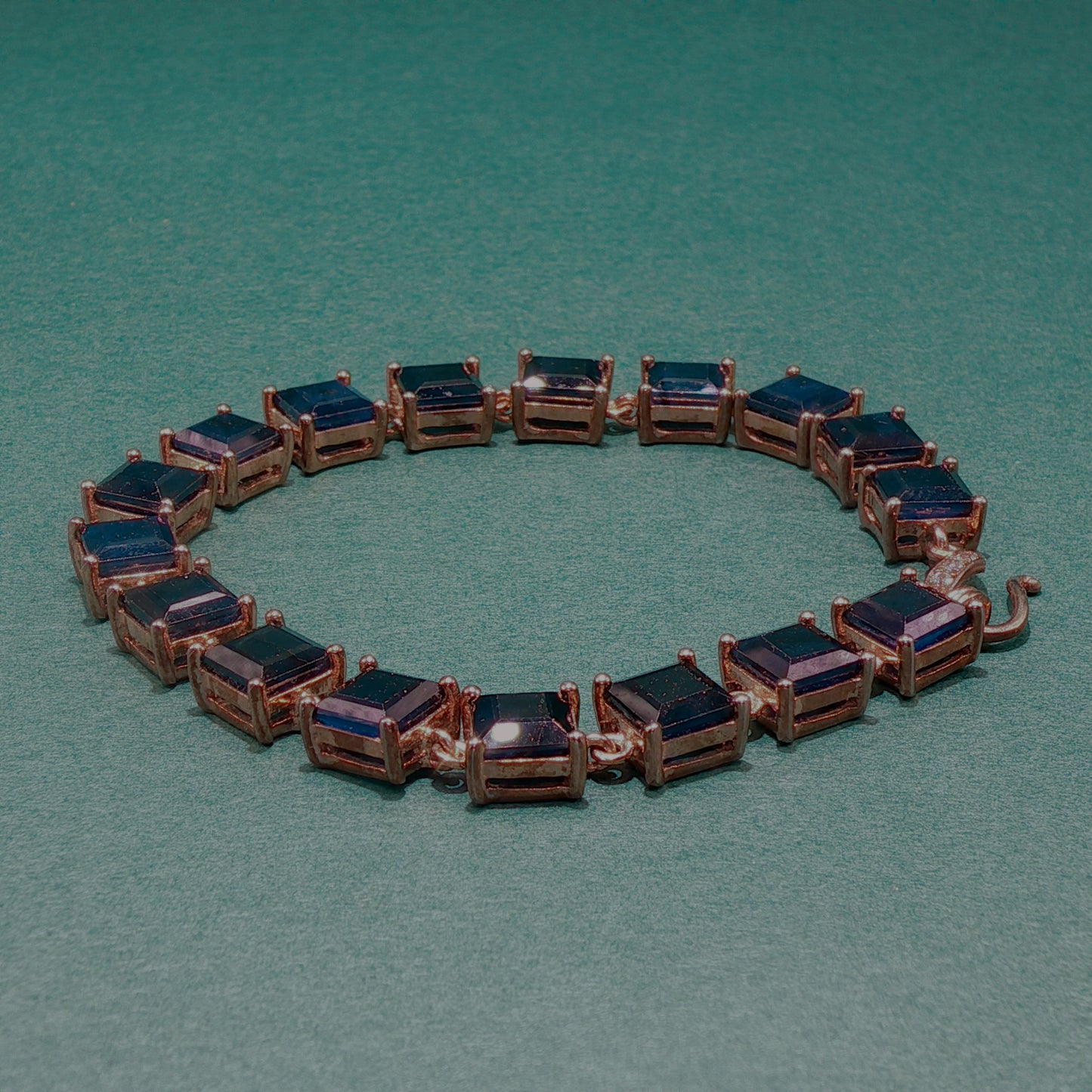 Gold Chain Bracelet with Deep Blue Square Sapphires