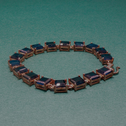 Gold Chain Bracelet with Deep Blue Square Sapphires