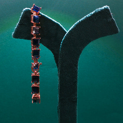 Gold Chain Bracelet with Deep Blue Square Sapphires