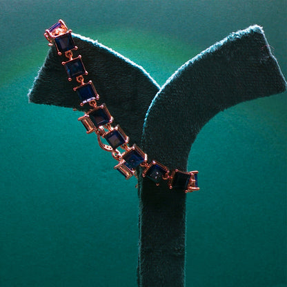 Gold Chain Bracelet with Deep Blue Square Sapphires