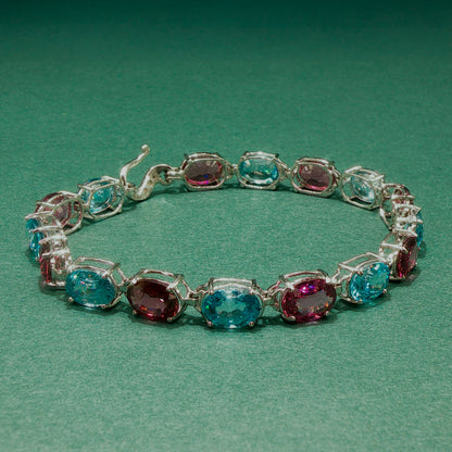 Amethyst Oval Cabochon Silver Tennis Bracelet