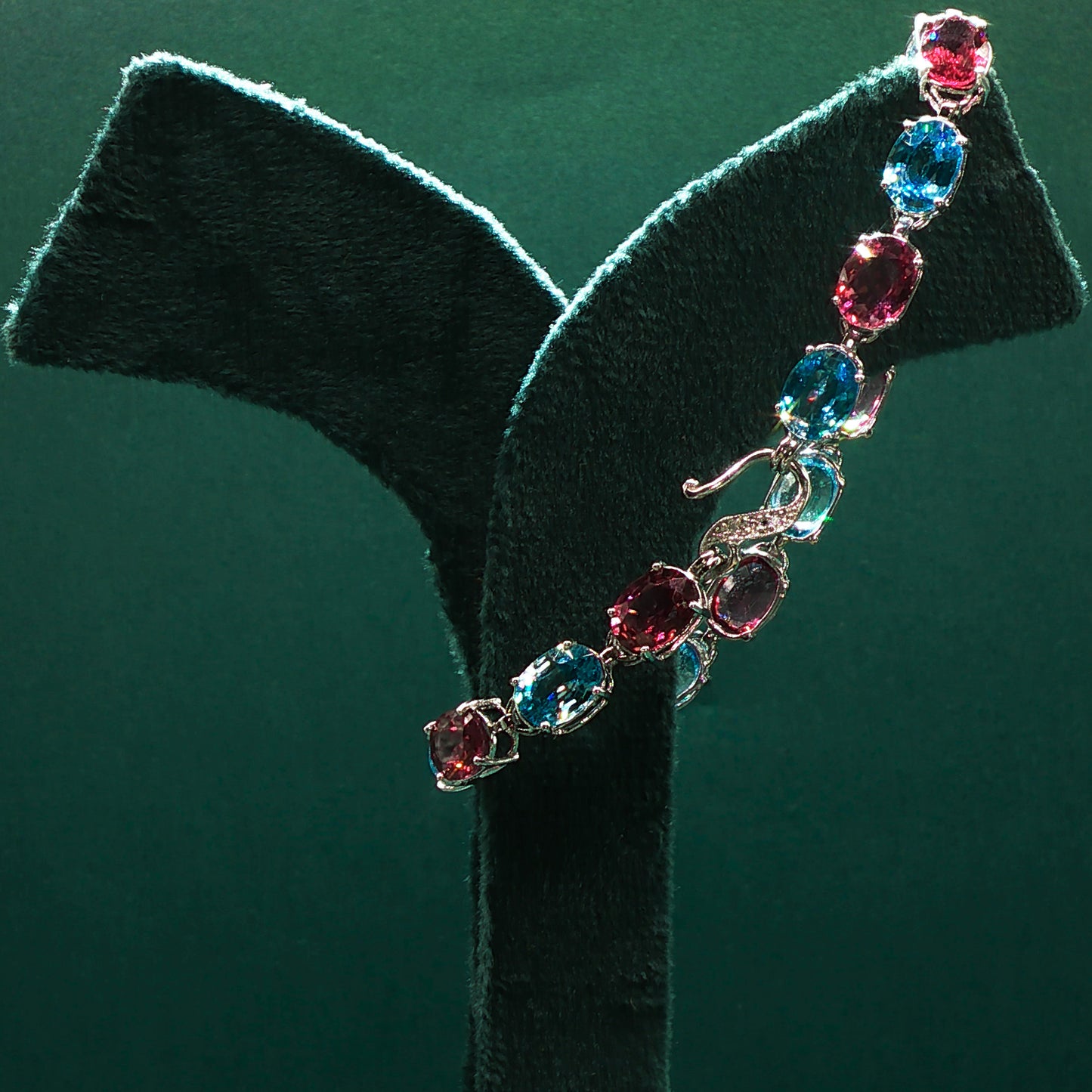 Amethyst Oval Cabochon Silver Tennis Bracelet