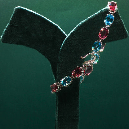 Amethyst Oval Cabochon Silver Tennis Bracelet