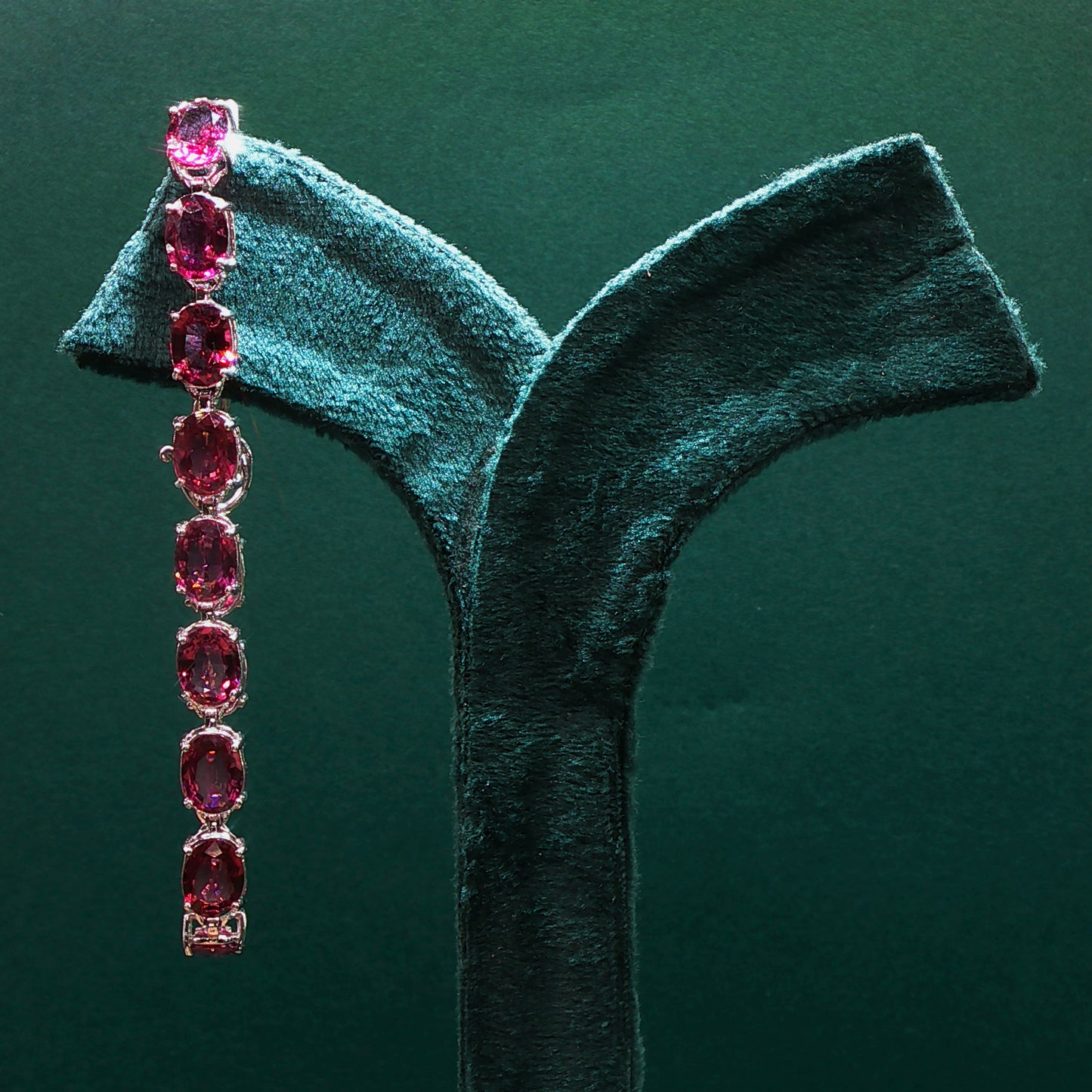 Sterling Silver Tennis Bracelet with Purplish-Red Ruby Cabochons