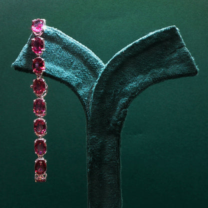 Sterling Silver Tennis Bracelet with Purplish-Red Ruby Cabochons