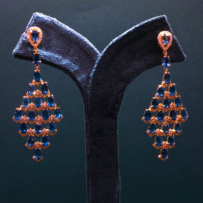 Gold Dangle Earrings with Cabochon Aquamarines