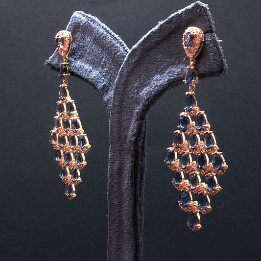 Yellow Gold Dangle Earrings with Deep Blue Sapphire Cabochons