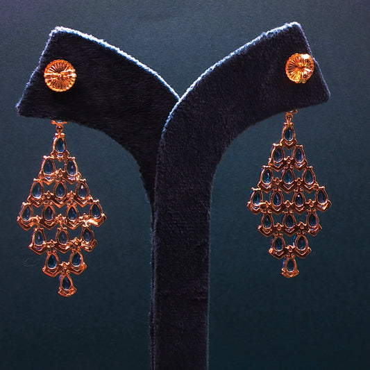 Gold Dangle Earrings with Cabochon Aquamarines