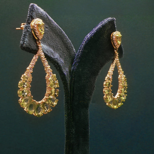 Gold Dangle Earrings with Cabochon Peridot Gemstones