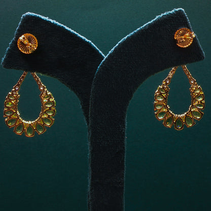 Gold Dangle Earrings with Cabochon Peridot Gemstones