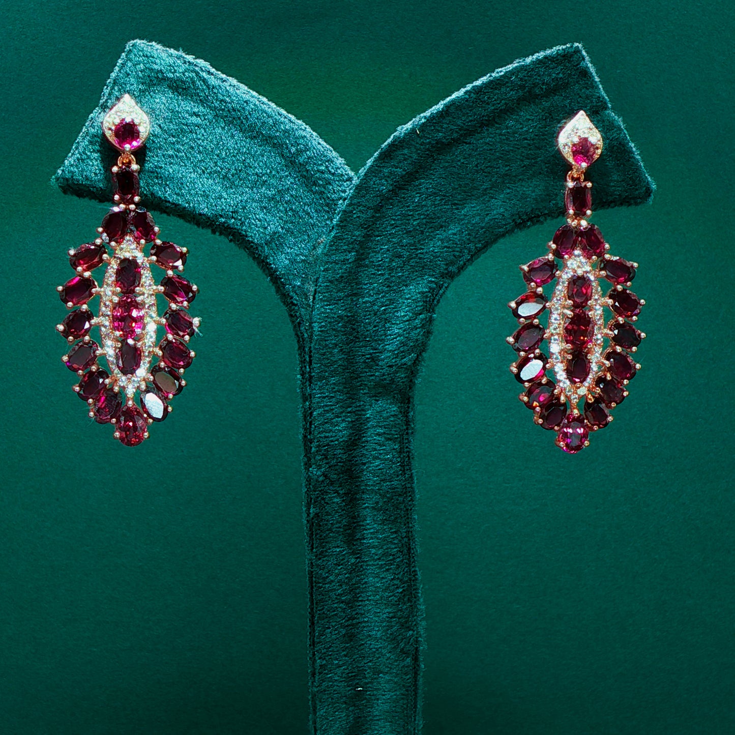 Gold Stud Earrings with Cabochon Ruby