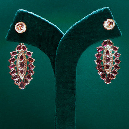 Gold Stud Earrings with Cabochon Ruby