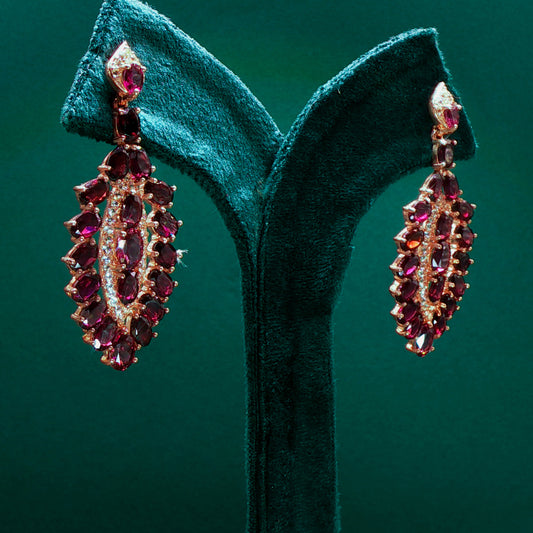 Gold Dangle Earrings with Oval Cabochon Garnets