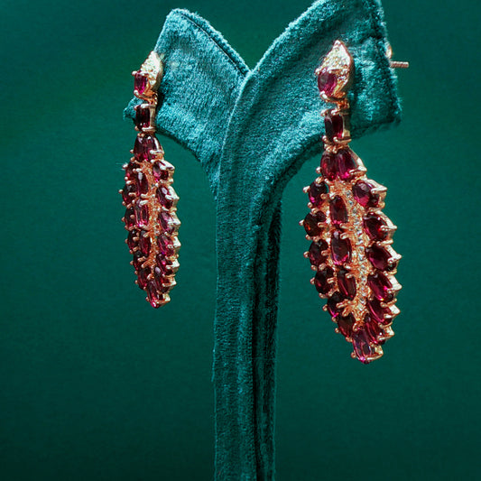 Gold Dangle Earrings with Oval Cabochon Garnets