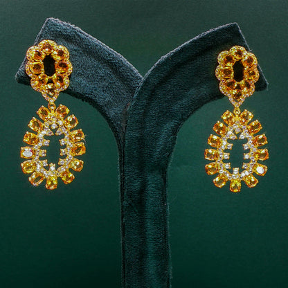 Golden Drop Earrings with Yellowish-Orange Cabochon Citrine