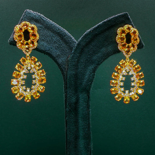 Golden Drop Earrings with Yellowish-Orange Cabochon Citrine