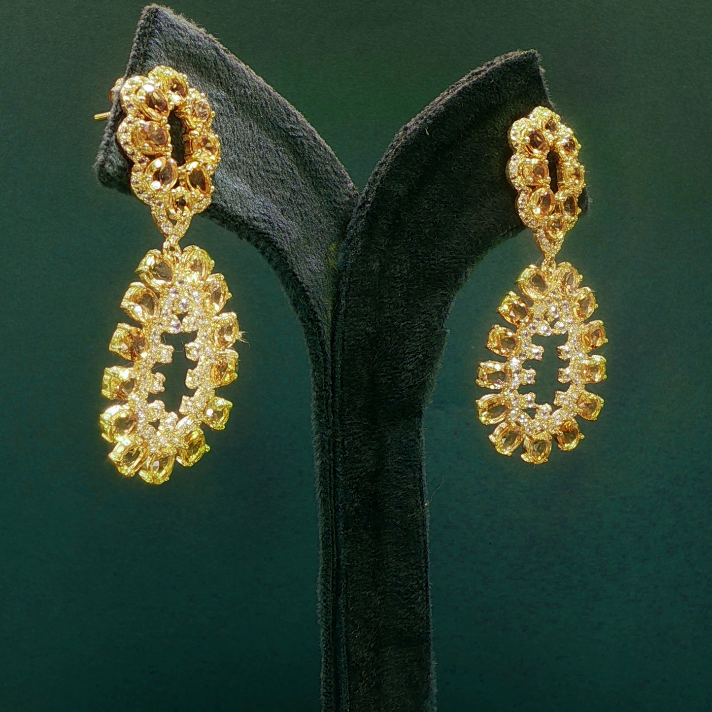 Golden Drop Earrings with Yellowish-Orange Cabochon Citrine