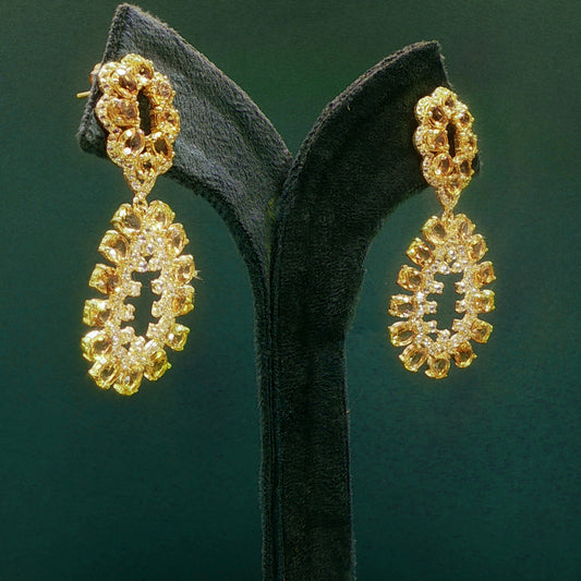 Golden Drop Earrings with Yellowish-Orange Cabochon Citrine