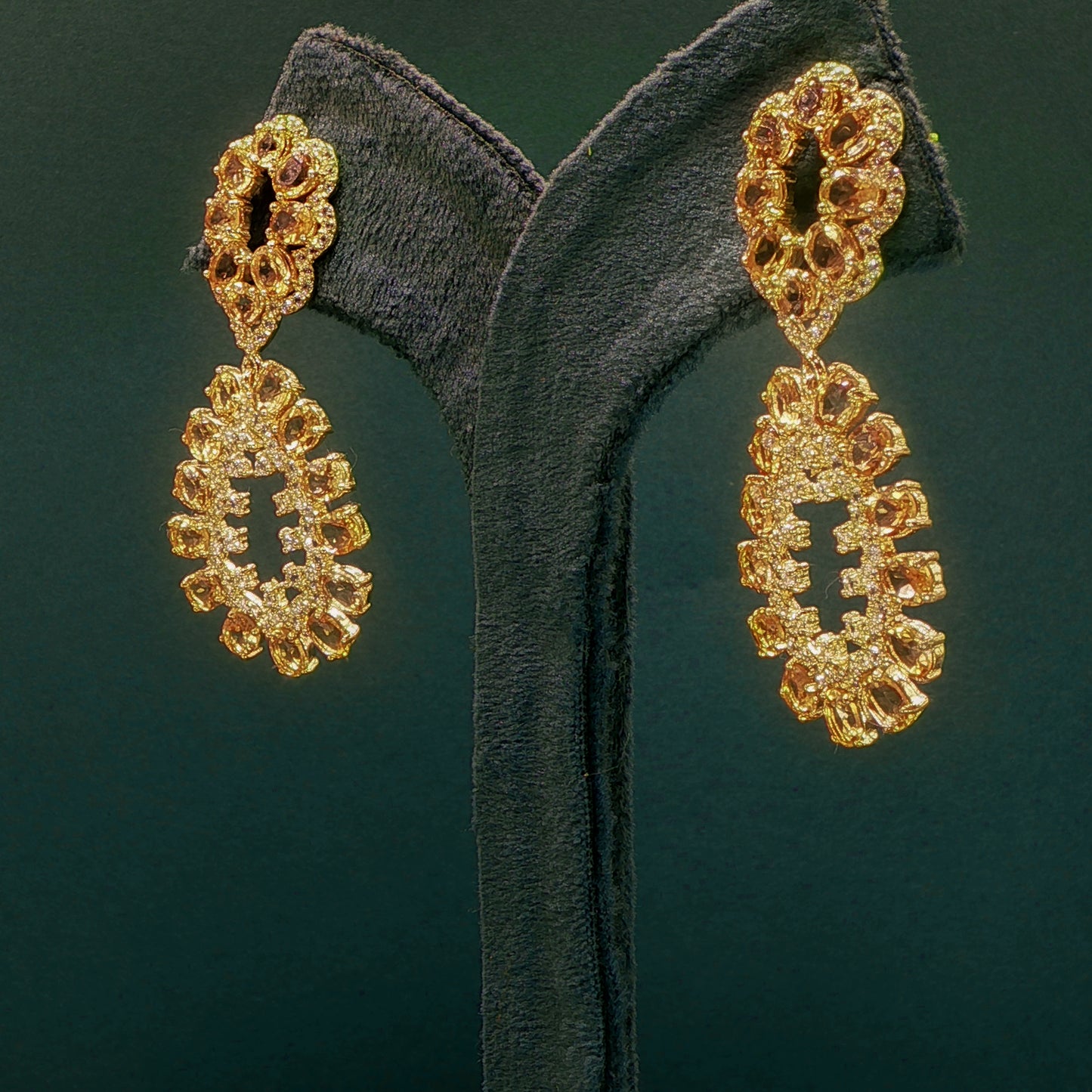 Golden Drop Earrings with Yellowish-Orange Cabochon Citrine