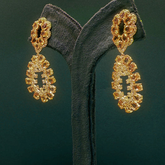 Golden Drop Earrings with Yellowish-Orange Cabochon Citrine