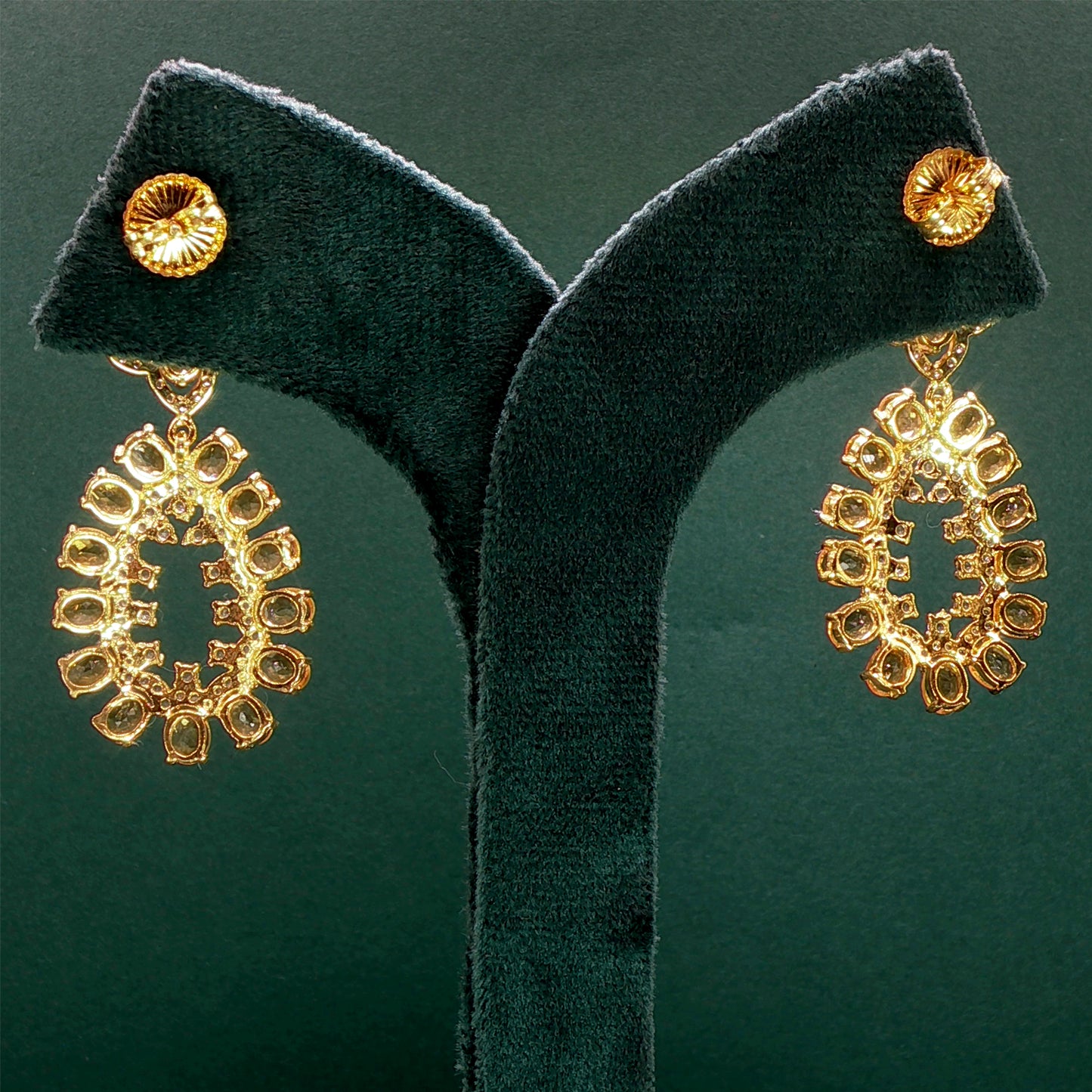 Golden Drop Earrings with Yellowish-Orange Cabochon Citrine