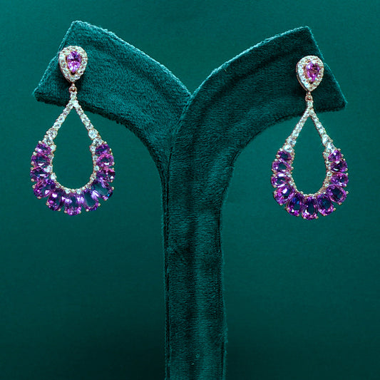 Gold Dangle Earrings with Cabochon Amethysts