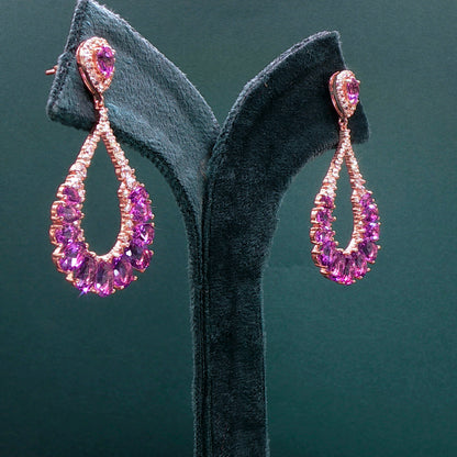 Gold Dangle Earrings with Cabochon Amethysts