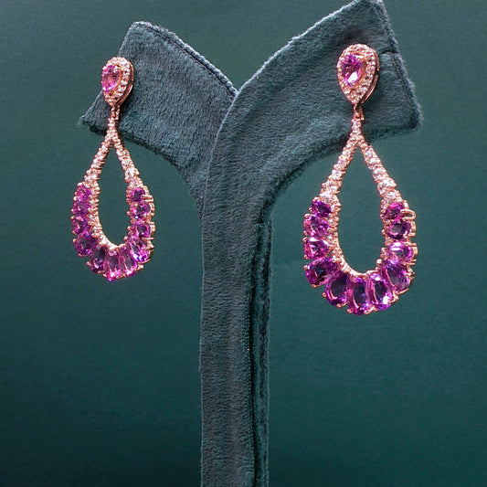 Gold Dangle Earrings with Cabochon Amethysts