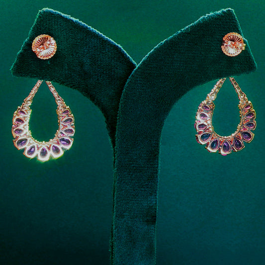 Gold Dangle Earrings with Cabochon Amethysts