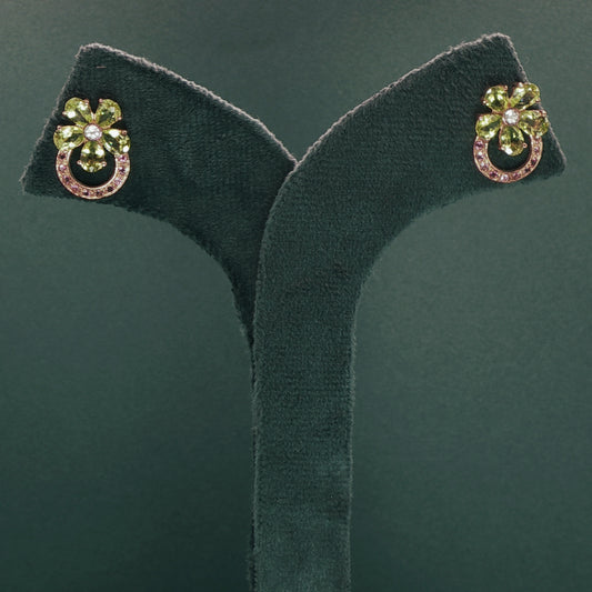 Gold Stud Earrings with Diamond and Peridot Gemstones
