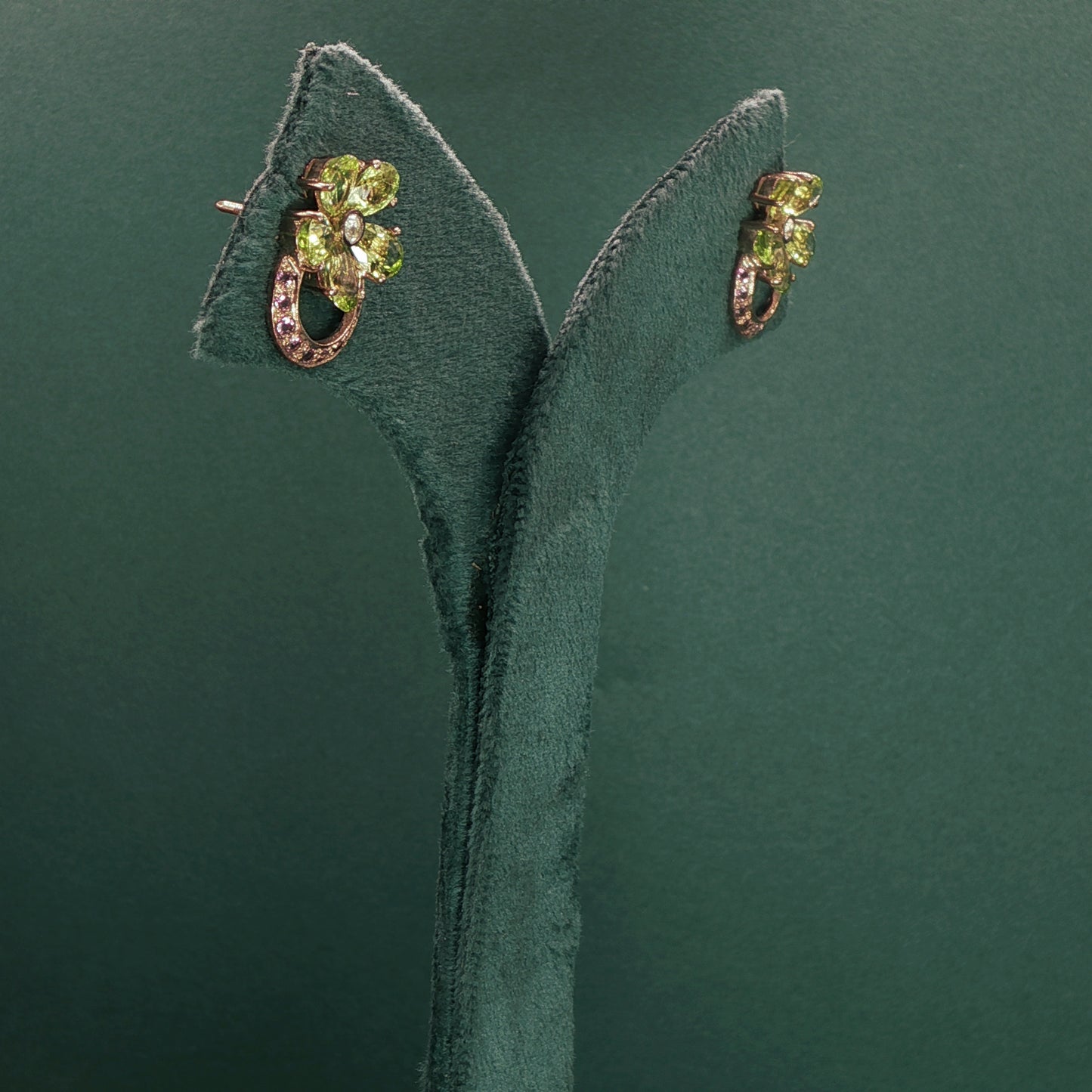 Gold Stud Earrings with Diamond and Peridot Gemstones