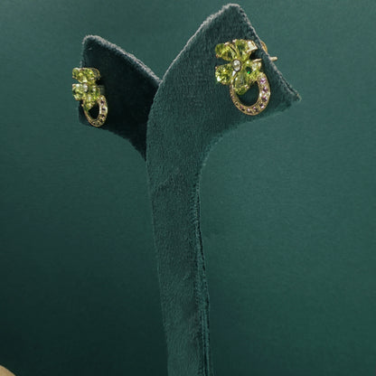 Gold Stud Earrings with Diamond and Peridot Gemstones