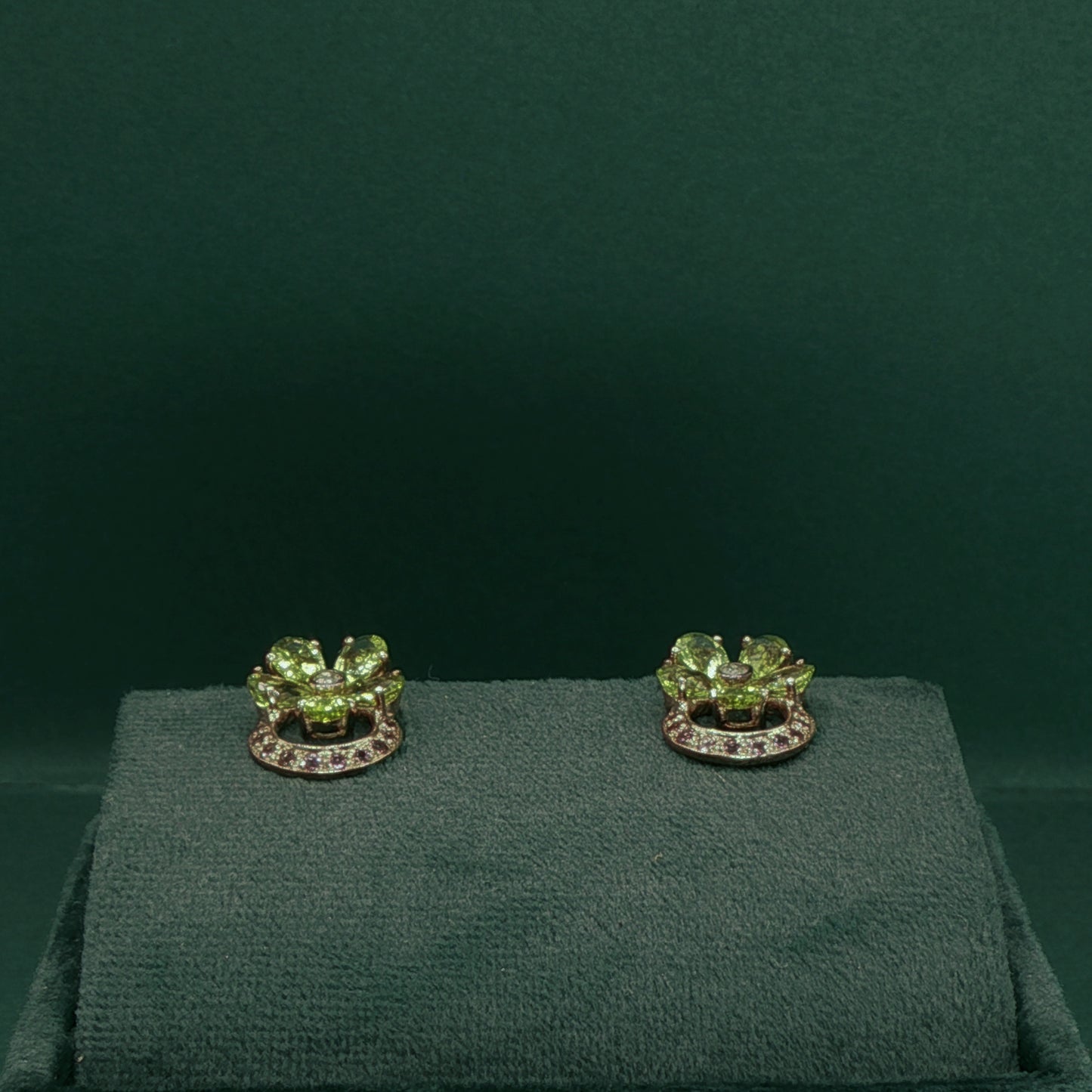 Gold Stud Earrings with Diamond and Peridot Gemstones