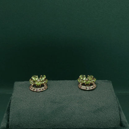 Gold Stud Earrings with Diamond and Peridot Gemstones