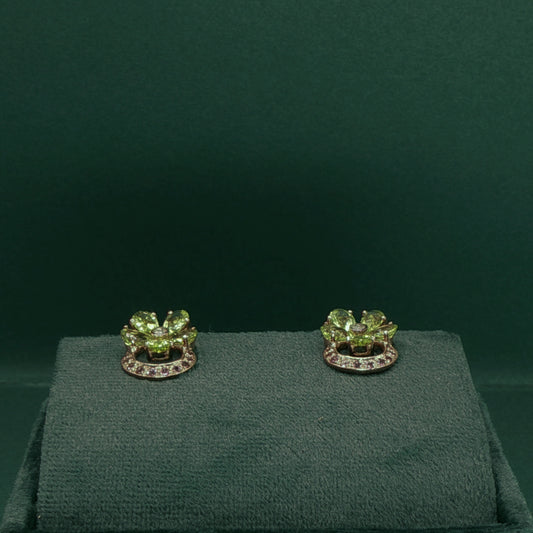 Gold Stud Earrings with Diamond and Peridot Gemstones
