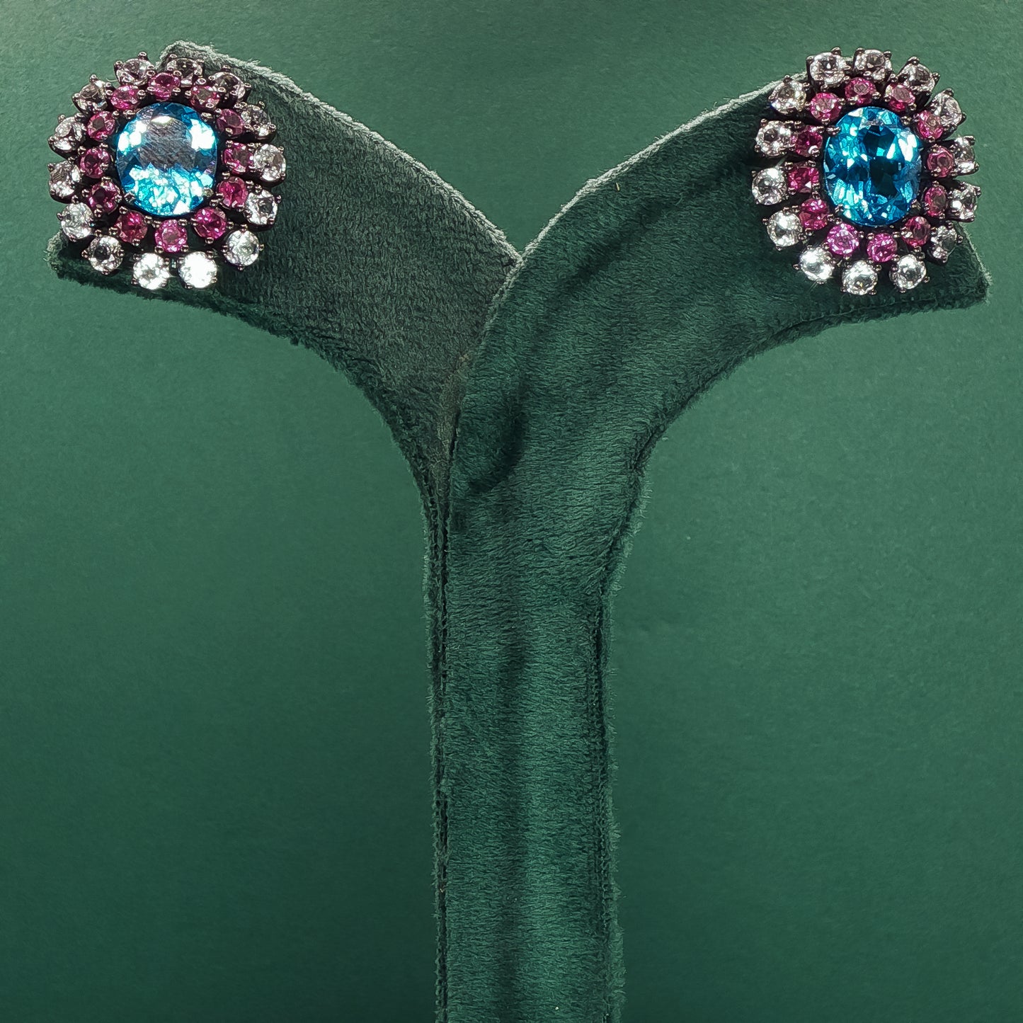 Blue Topaz Cabochon Stud Earrings