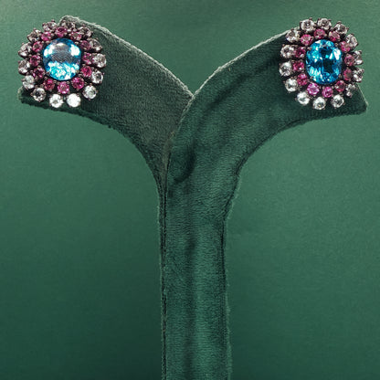 Blue Topaz Cabochon Stud Earrings