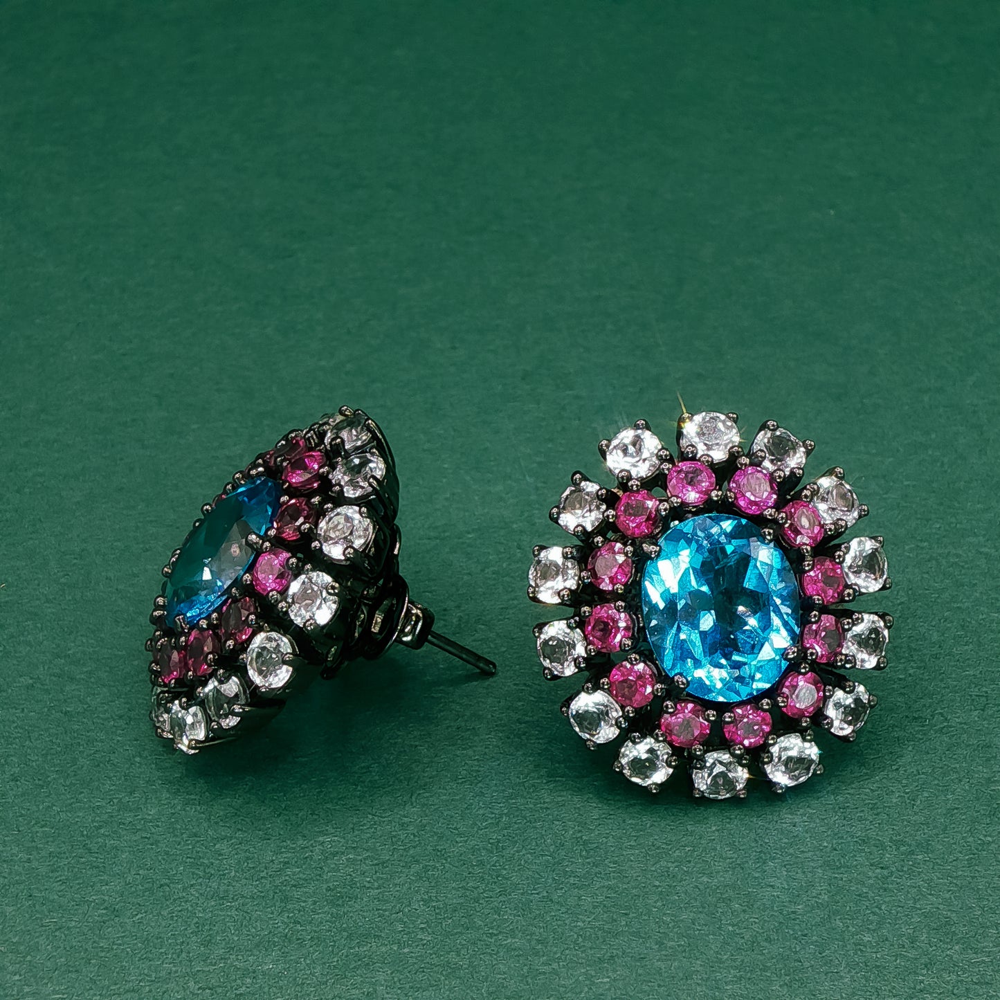 Blue Topaz Cabochon Stud Earrings