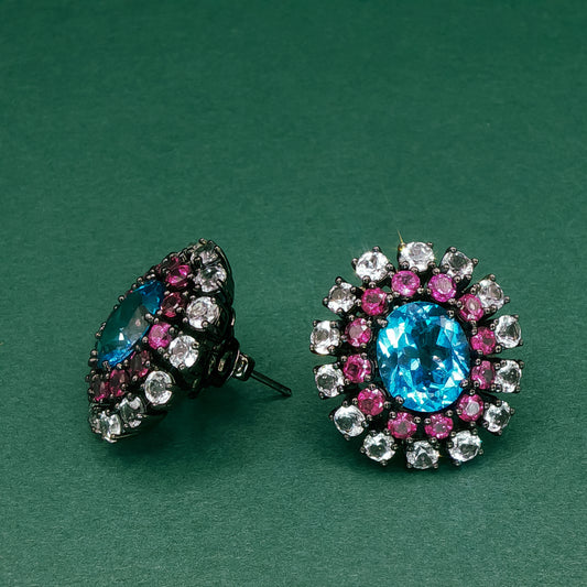 Blue Topaz Cabochon Stud Earrings