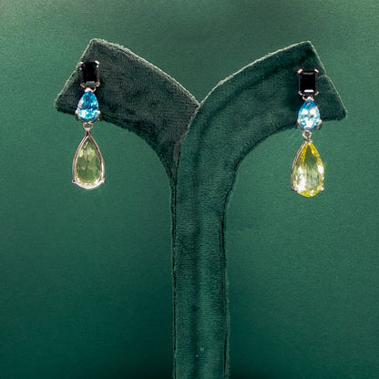 Silver Drop Earrings with Pear-Shaped Yellow Topaz